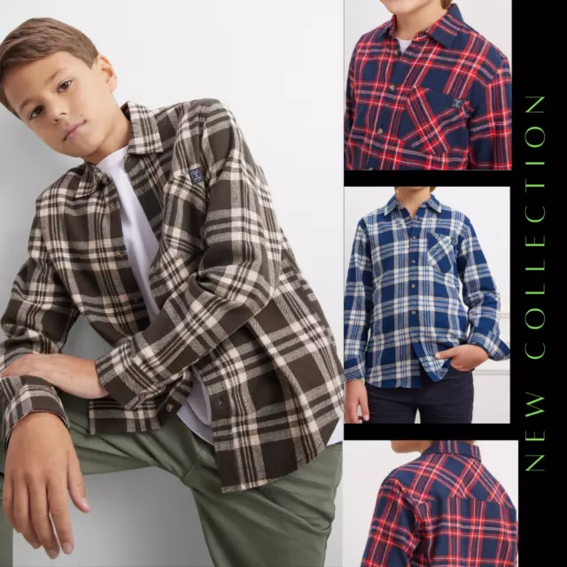 Boys Long Sleeve flannel Shirts plaid Classic Regular Fit shirts 1 pocket design