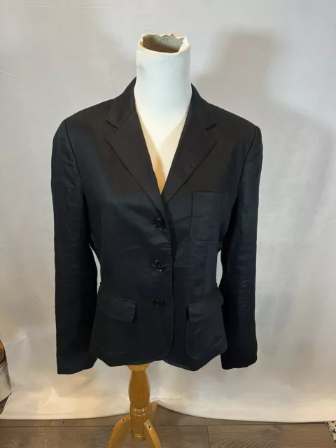 Lauren Ralph Lauren Linen Blazer Womens Size 12 Black Single Breasted Jacket