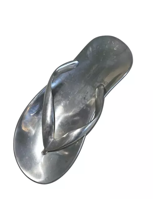 Silver Tone Aluminum Flip Flop Sandal Trinket Jewelry Tray Dish Beach Casual 11"