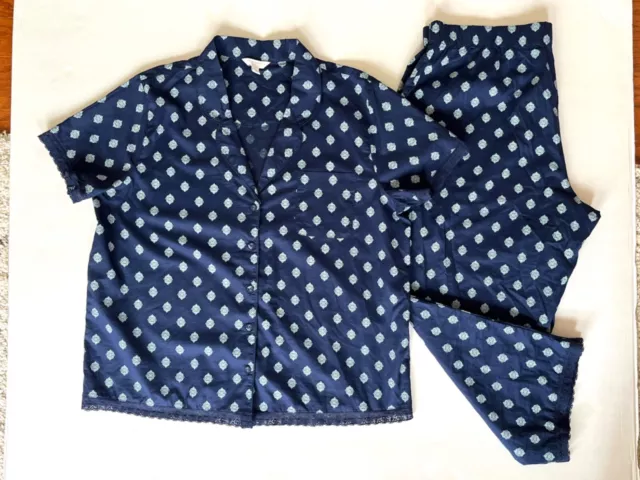 Charter Club Womens Cropped Pajama Set Intimates in Blue, Notch-Collar Sz XL