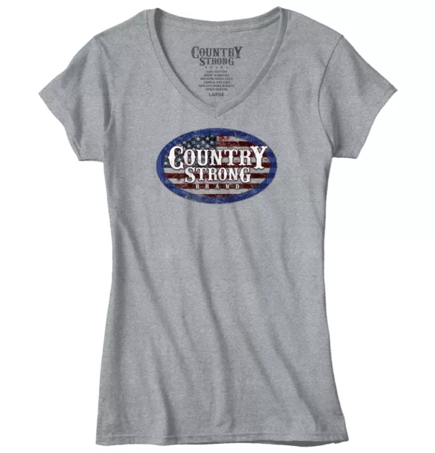 Country Strong USA Patriotic America Western Womens Juniors Petite V-Neck Tee