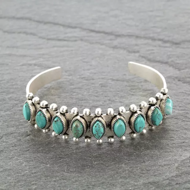 Vintage Tibetan Silver Turquoise Women Open Bangle Cuff Bracelet Wedding Jewelry