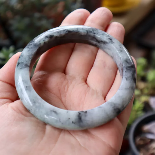 Beautiful Chunky Grey Dark Natural Jadeite Jade Bangle Bracelet Large 66mm