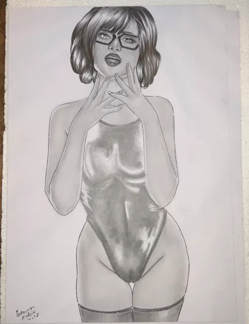 VELMA Freckles & Camel Toe BY EMERSON XAVIER 11X17 ART PINUP Drawing Original