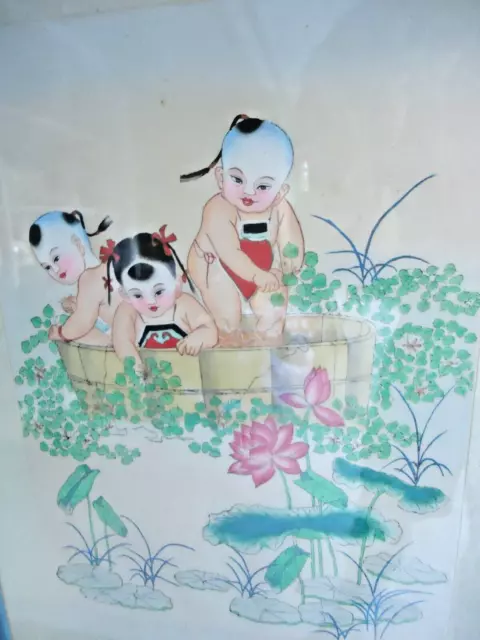 Vintage Asian Oriental Watercolor on Paper Chinese Japanese Painting Children