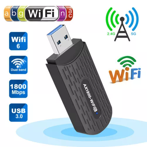  USB WiFi 6 Adapter for PC, AX1800 USB3.0 Wireless WiFi Adapter  for Desktop PC with 5G/2.4G High Gain Antenna, Drive Free 1800Mbps Dual  Band WiFi Dongle, PC WiFi Adapter Only Support