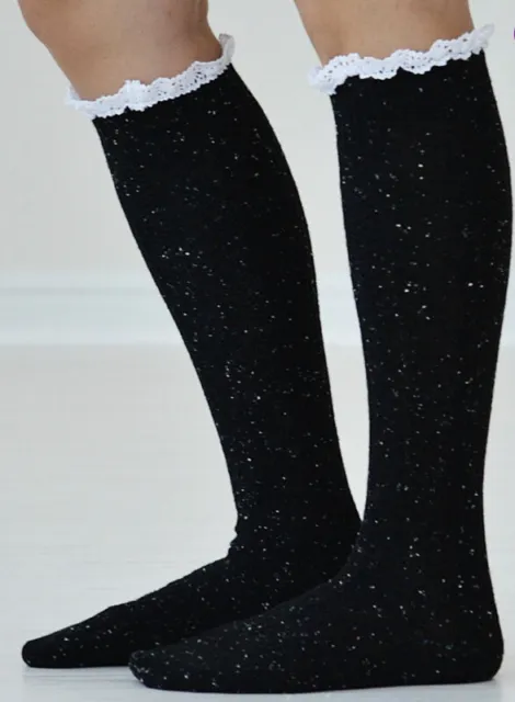 Peek A Boot Womens Socks, Black Felicity Knee-High with feminine lace trim