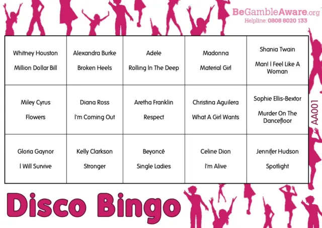 Fun Music Game Disco Bingo - Divas 250 Tickets