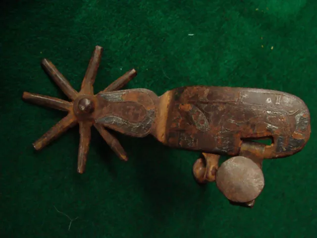 Antique Old Mexico/Peru Cast Iron Charro Spur Jumbo 8 Point Rowel 2-7/8"