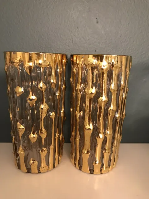 Imperial Glass Bamboo 24K Gold Drinking Glasses Tumblers Set Of  2