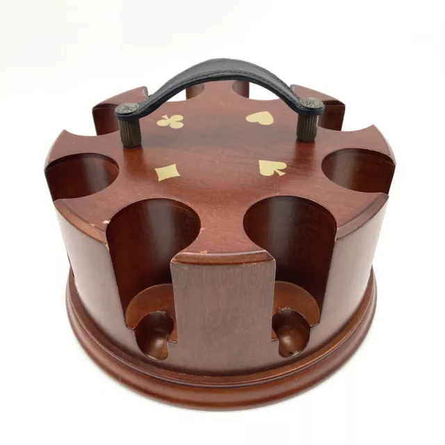 Vintage BOMBAY Mahogany Wood Rotating Poker Chip Set Holder Carousel, 8'' x 4''