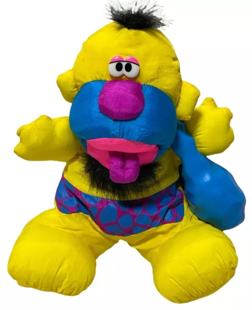Fisher Price 1992 Yellow Caveman Puffalump Plush w/ Club Grunts Stuffed Animal