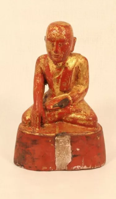 Antique Burmese Shan seated Buddha in wood and red lacquer sale