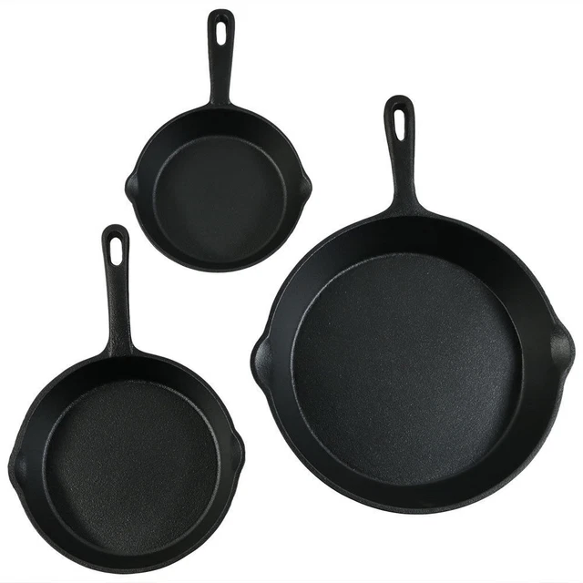 Pre Seasoned Cast Iron Skillet Fry Pan Set 3 Pcs Frying Pan Set