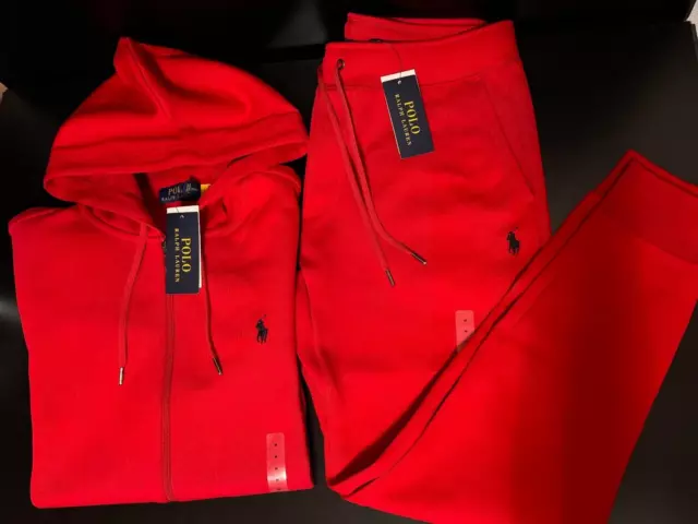 NEW Polo Ralph Lauren Double Knit Full Zip Hoodie & Jogger SET Red