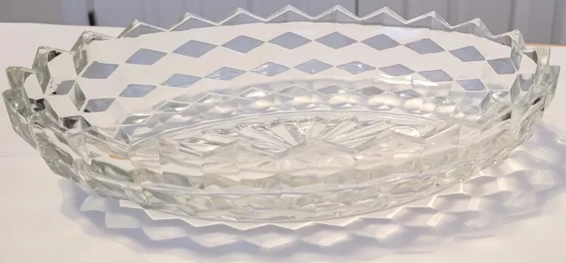 Vintage Fostoria American 10" Oval Cubist Geometric Serving Dish Clear Cut Glass