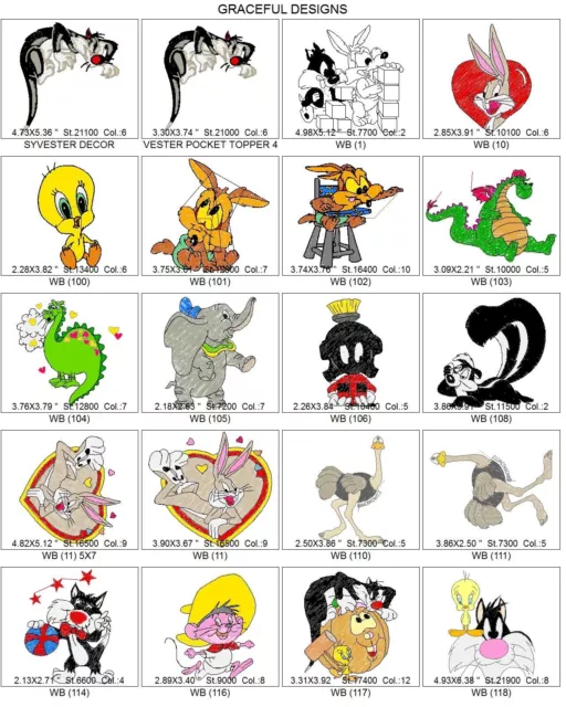 200+ BUGS BUNNY & Friends Embroidery Machine Design Collection Pes On ...