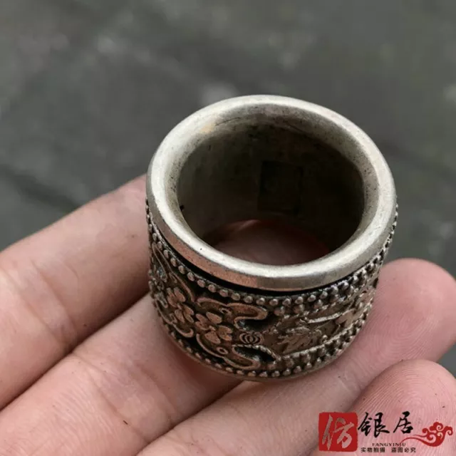 Exquisite Old Chinese tibet silver handcarved flower Pull finge Ring statue 9026 2