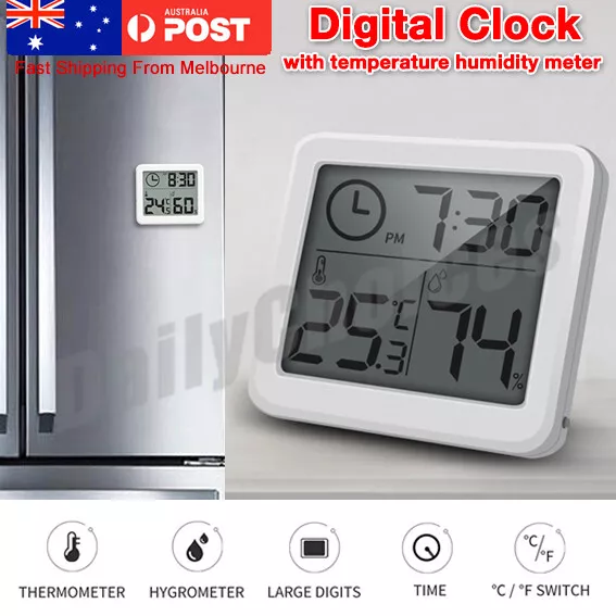 Digital Thermometer Humidity Meter Room Temperature Indoor LCD Hygrometer Clock