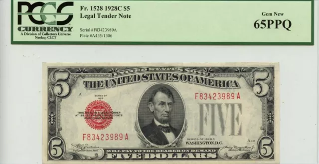 1928B $5 Legal Tender Note FR#1528 PCGS Gem 65 PPQ