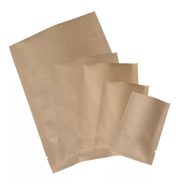 Flat Heat-Sealable Smell-Proof Open-Top Kraft Paper Storage Pouches Varies Sizes