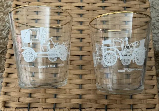 Vintage Tumbler/Whisky Glasses Classic Car Etched with Gold Rim X 2