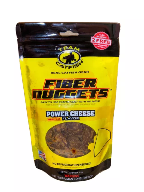 Team Catfish Fiber Nuggets Catfish Bait - POWER CHEESE - Includes 2 free J hooks