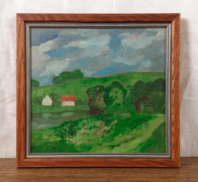 Green Landscape, Old Farm, Original Oil Painting, Ukrainian artist Bozhko