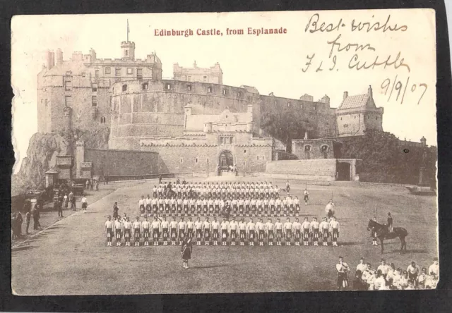 C8182 UK Edinburgh Castle from Esplanade PU1907 to Australia vintage postcard