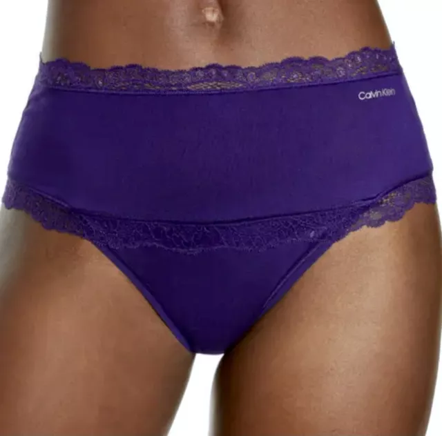 CALVIN KLEIN Modal Scallop Lace Trim High Waist Purple Thong Panty Womens XS L 7