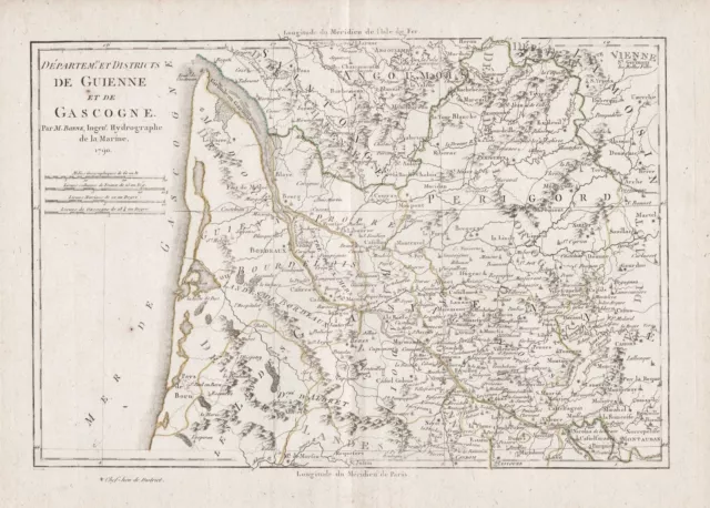 Guyenne Nouvelle Aquitaine Bearn Garonne Bordeaux carte gravure map Karte Bonne