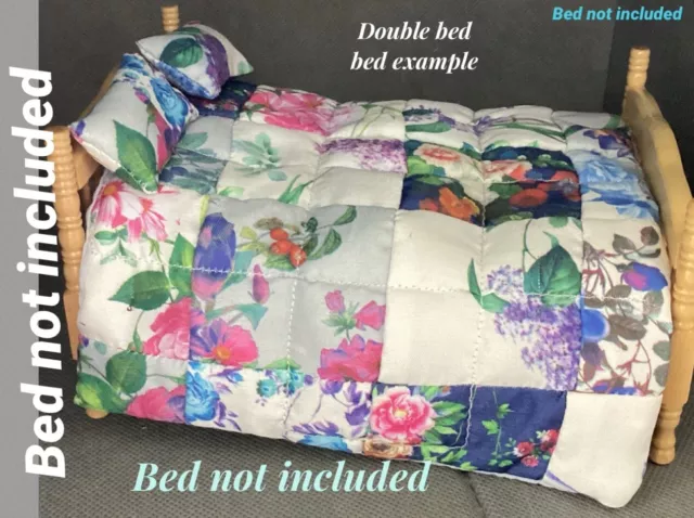 Dolls House Double Bed Quilted/Padded Multicoloured Bed Cover  1:12Th