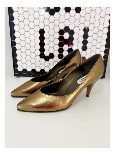 NEW BALLY Rare Vintage Gold Metallic Foiled Leather Court Shoes Heels Size 6 39