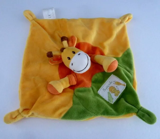 D5. DOUDOU PLAT CARRE KIABI GIRAFE Ma ptite tribu JAUNE ORANGE VERT MARRON - TBE