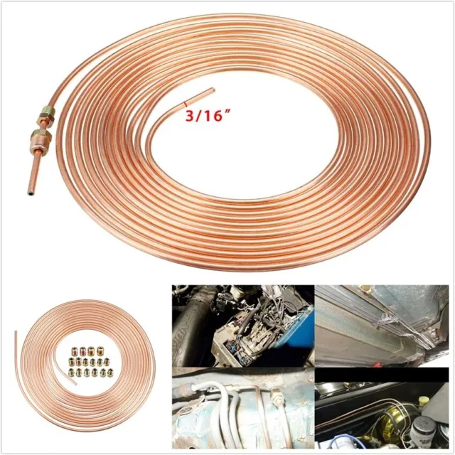 With Fittings Copper Nickel 3/16" 25 Ft Roll Tube Car Brake Line Tubing Pipe