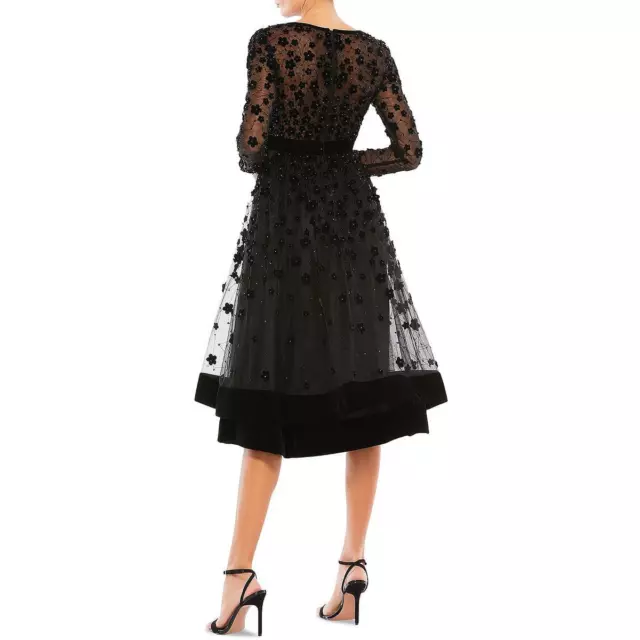 Mac Duggal Womens Black Velvet Mesh Knee Fit & Flare Dress 8 BHFO 5312