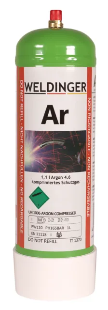 Argon 4.6 Einwegflasche 1 Liter 110 bar 110 Liter Argon - Gasflasche Schweißgas