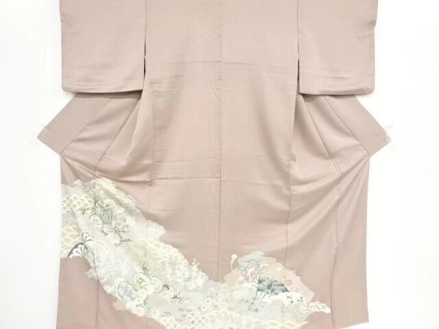 42331# Japanese Kimono / Antique Kimono / Embroidery / Cloud & Carriage