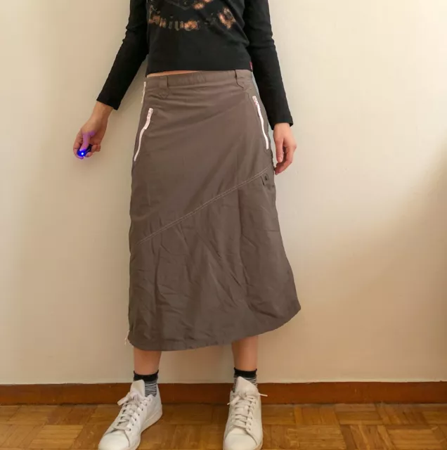 Y2K long midi  cargo skirt Gorpcore Low Rise grey with side zipper Tribord