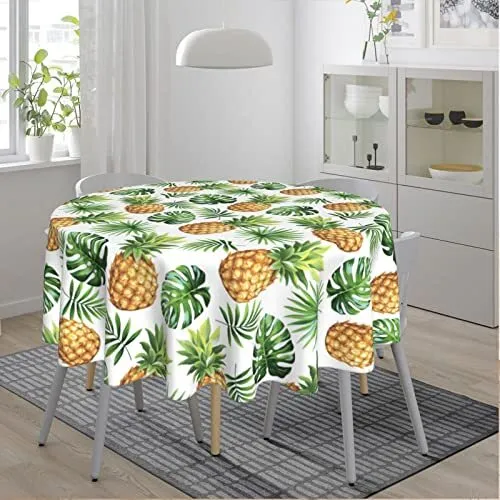 GJLNTRF Summer Tropical Leaf Pineapple Round Tablecloth 60 Inch Decorative Ho...