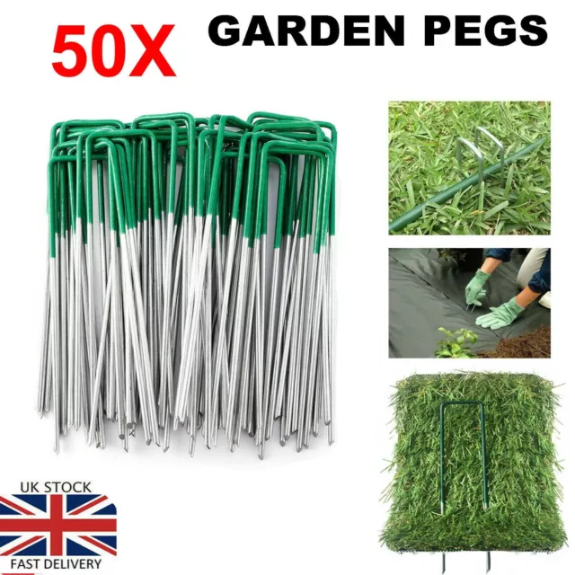 50 U Pins Pegs Green Chrome Artificial Grass Turf Weed Galvanised Metal Staples