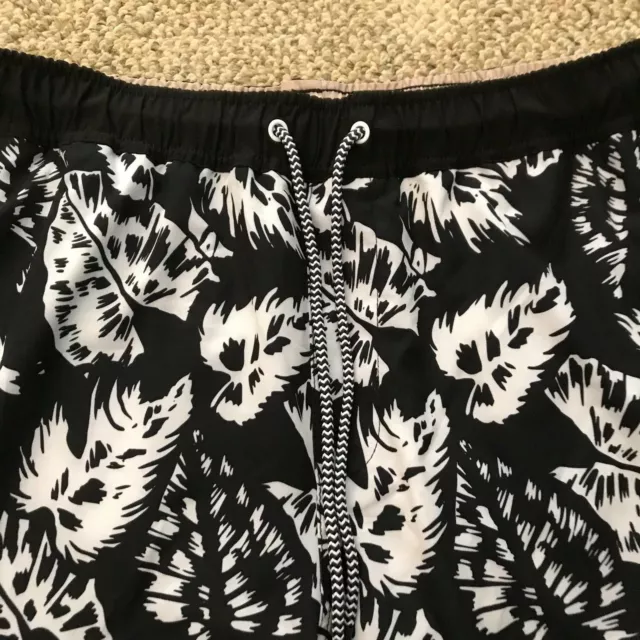 Michael Bastian Mens Tropical Leaf Board Shorts Swim Trunks Surf Black/White XL 2