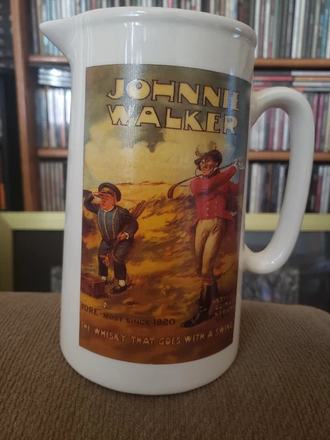 Johnie Walker Whiskey Pitcher - Round w/ Golf Theme - 7" tall - Made in England