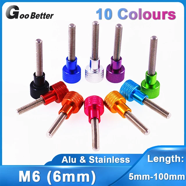 M6 KNURLED THUMB Screws Stainless Steel Thread Rod Aluminum Hand Grip ...