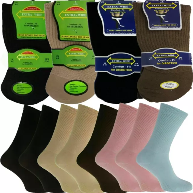 3 Pairs Mens Womens Diabetic EXTRA WIDE Socks Cotton BIG FOOT UK 4-7/6-11/11-14