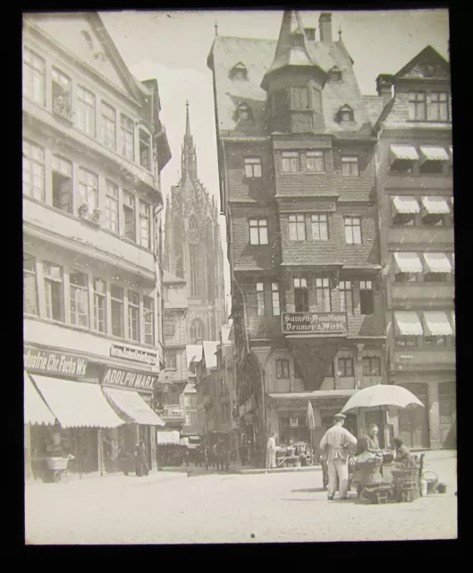 Glass Magic Lantern Slide FRANKFURT STREET SCENE C1910 GERMANY