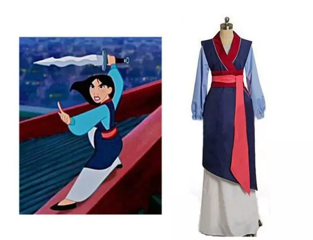 Costume Mulan blu abito completo vestito carnevale per adulti da samurai donna
