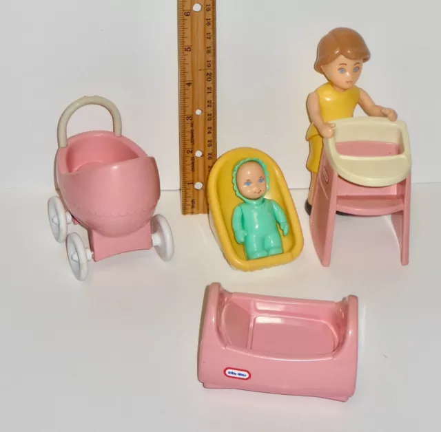 VTG LITTLE TIKES Dollhouse Size Mom Baby Stroller High Chair Car