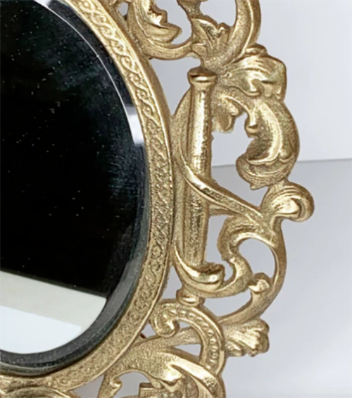 Vintage Ornate Heavy Solid Brass Victorian Stand Mirror Beautiful 3