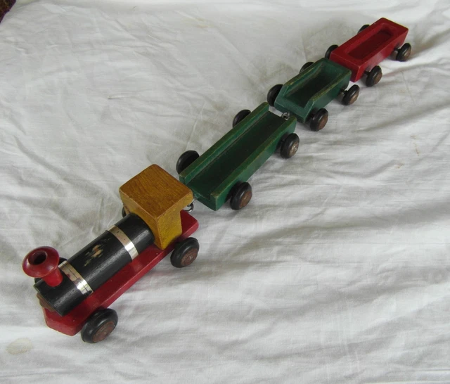 Train De Noël En Bois - Mini Train Avec 3 Wagons - Déco Sapin, Table - Cadeau Enfant - Thème Bonhomme De Neige, Sapin